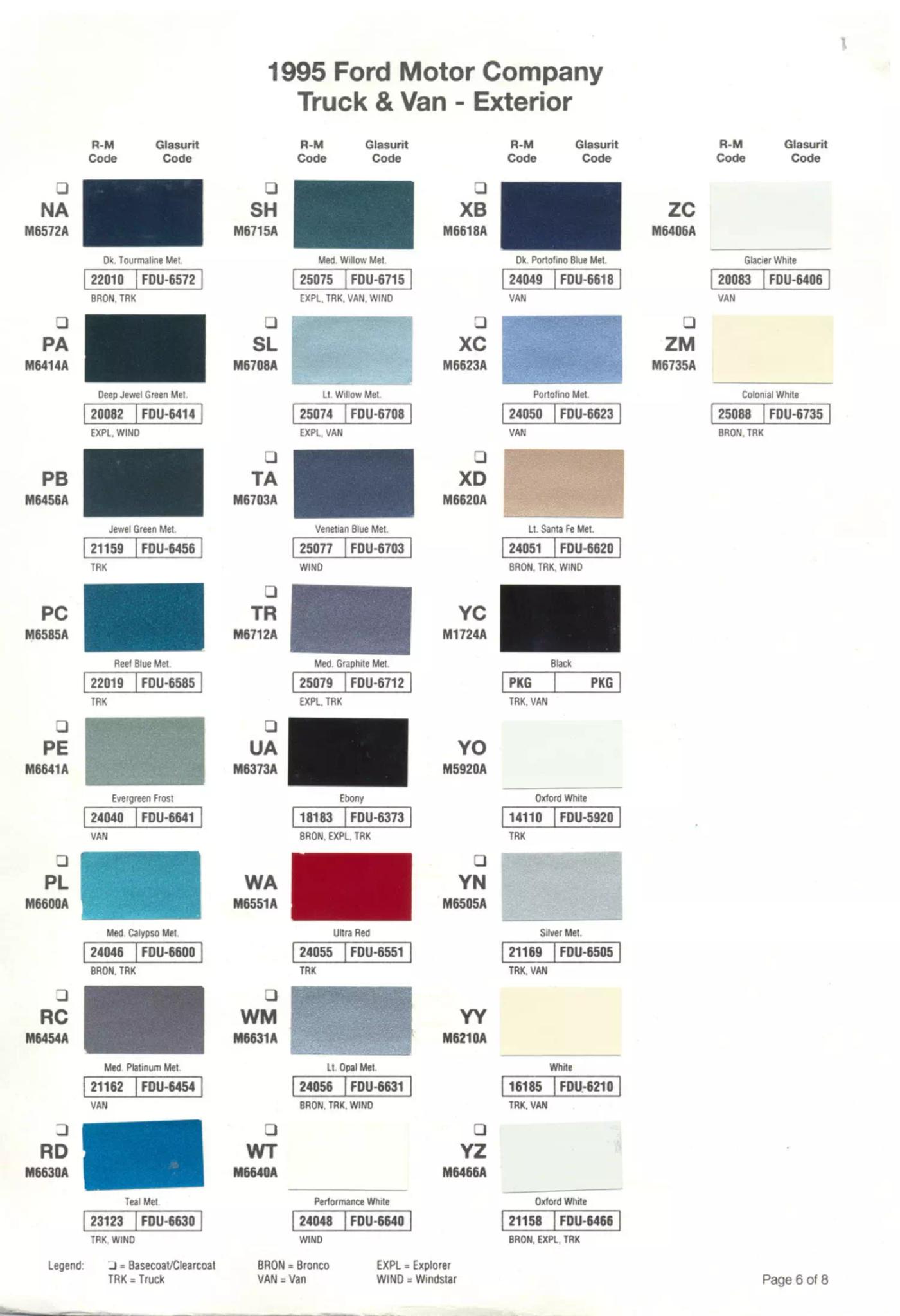 1995 Ford Paint Chart and Color Codes Paint Codes ( found on the driver door) for Ford, Mercury & Lincoln 1995 Vehicles