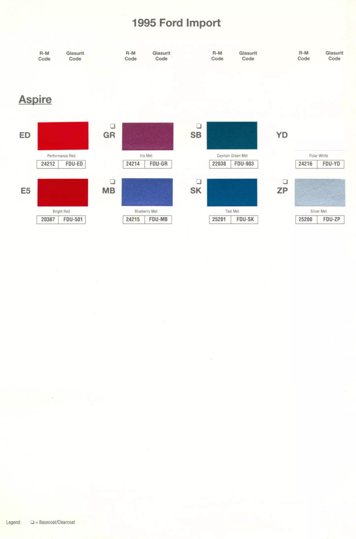 1995 Ford Aspire Paint Chart and Color Codes Paint Codes ( found on the driver door) for Ford, Mercury & Lincoln 1995 Vehicles