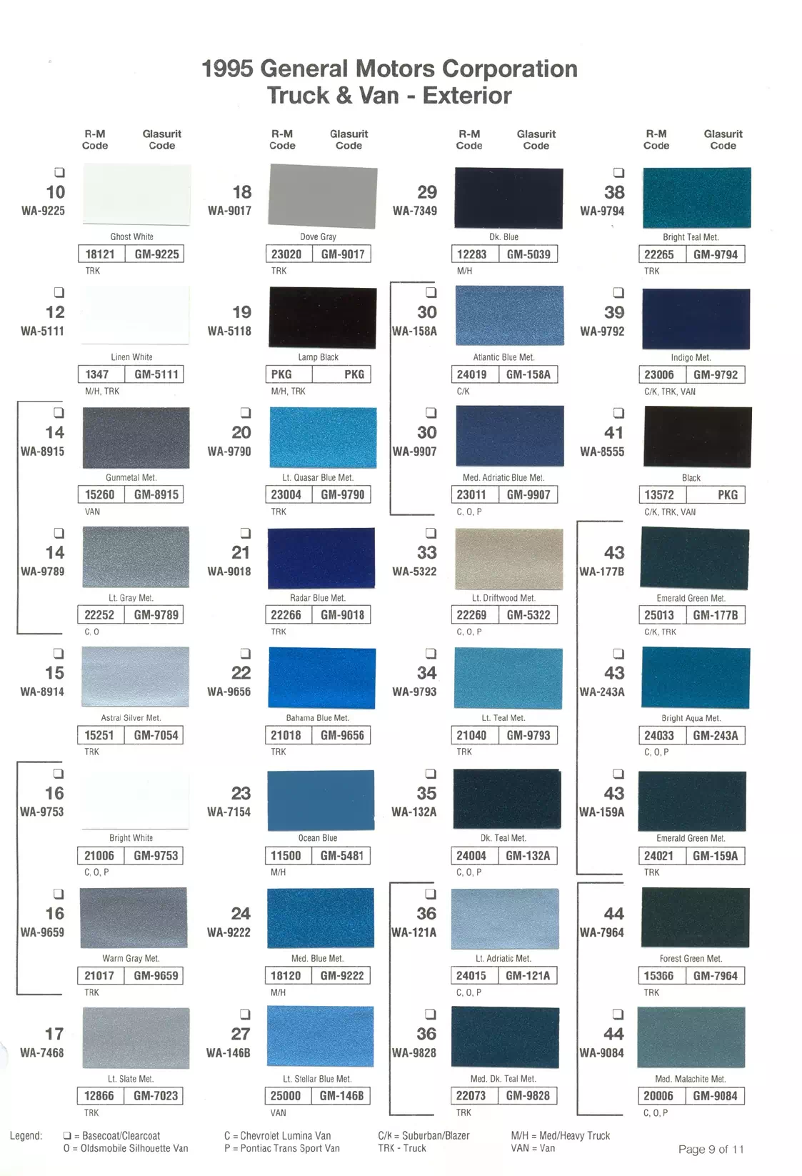 1995 General Motors Truck & Van Paint Codes & Color Chart Paint color examples, their ordering codes, the oem color code, and vehicles the color was used on