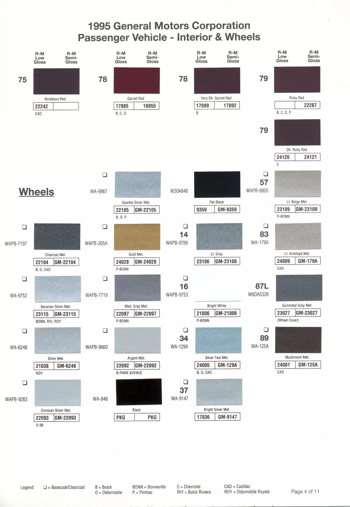1995 General Motors Interior & Wheel Paint Codes & Color Chart Paint color examples, their ordering codes, the oem color code, and vehicles the color was used on