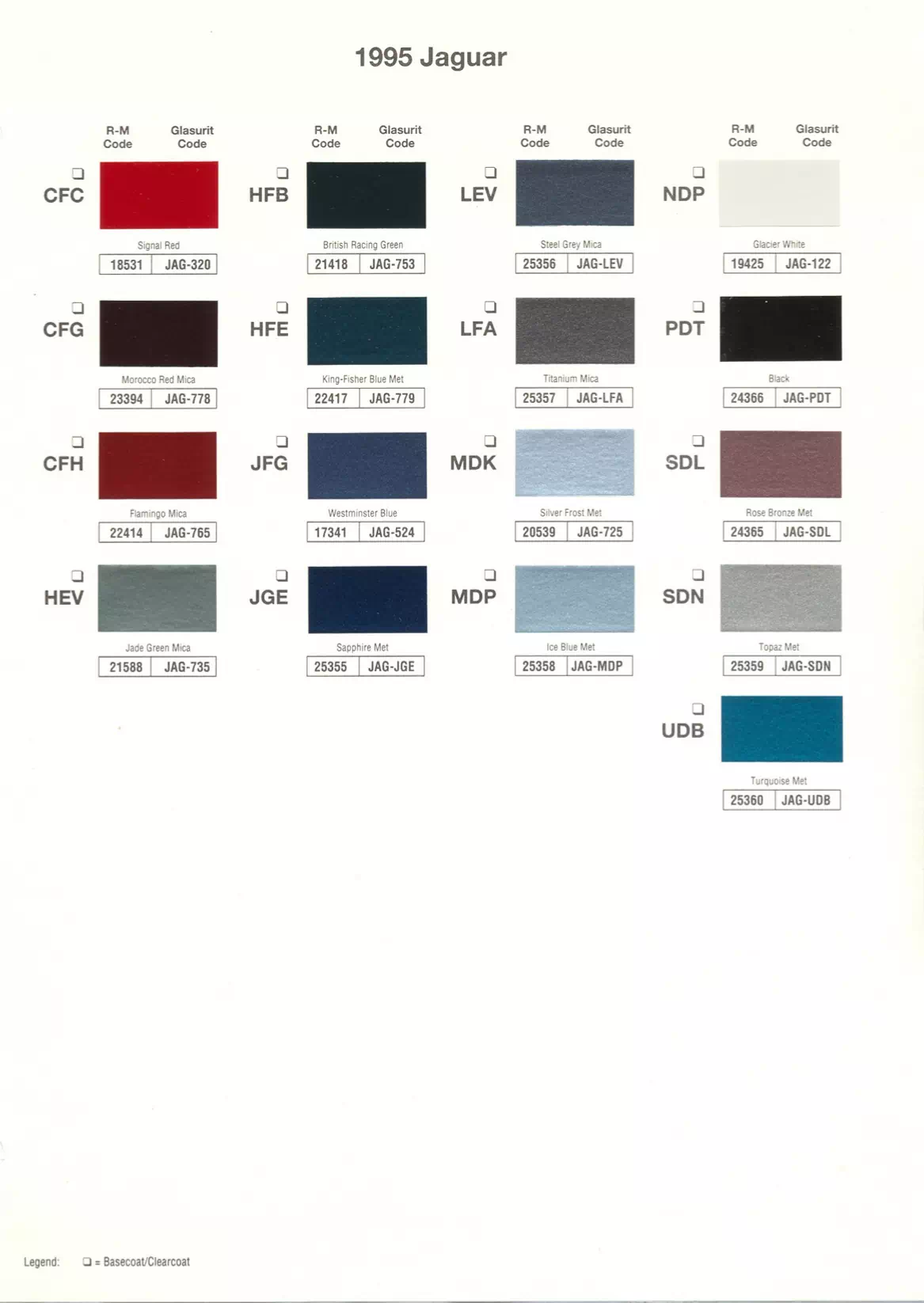 1995 Jaguar Paint Codes & Color Chart Paint color examples, their ordering codes, the oem color code, and vehicles the color was used on
