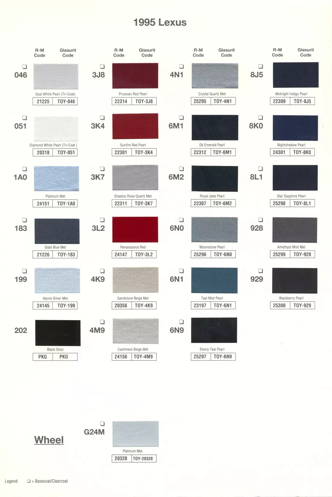 1995 Lexus Paint Codes & Color Chart Paint color examples, their ordering codes, the oem color code, and vehicles the color was used on