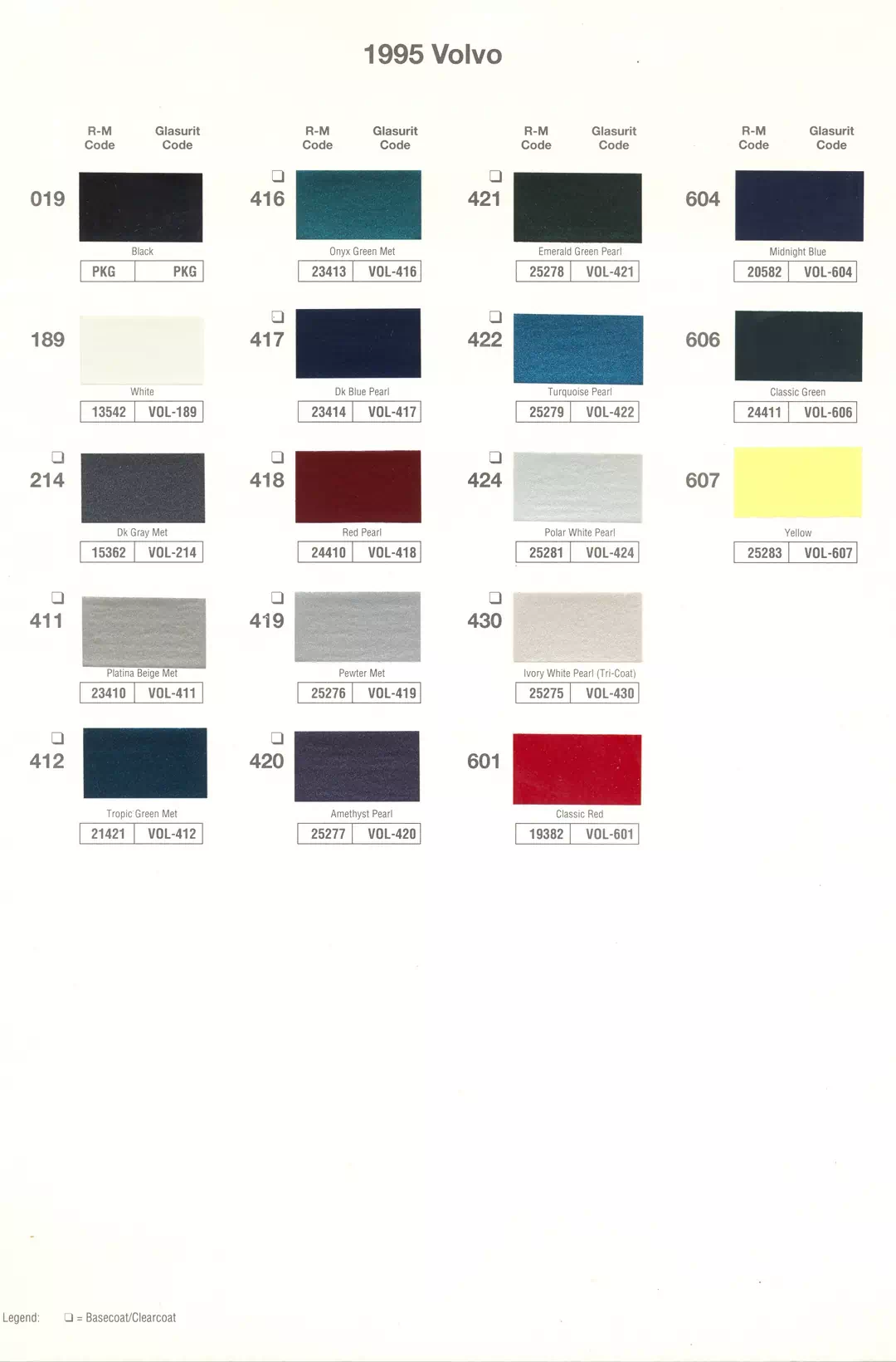 1995 Volvo Paint Codes & Color Chart Paint color examples, their ordering codes, the oem color code, and vehicles the color was used on