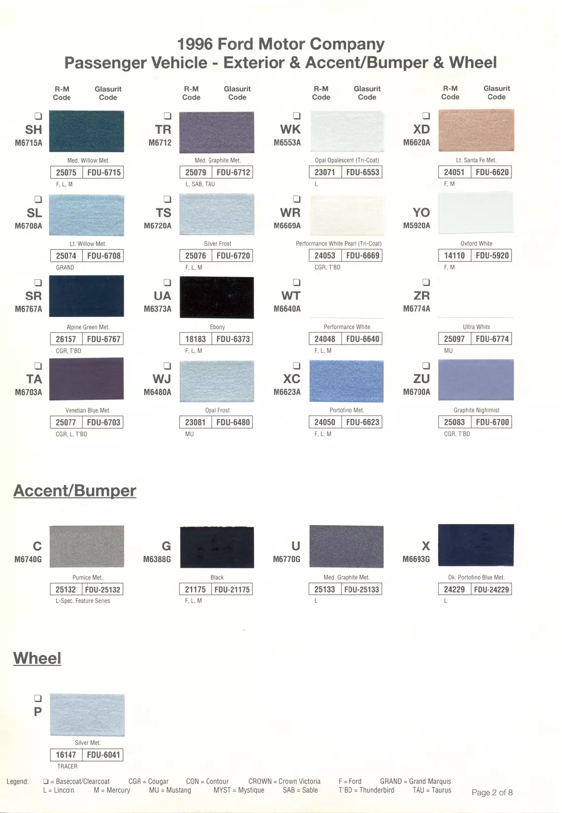 1996 Ford, Lincoln & Mercury Paint Codes & Color Chart Paint color examples, their ordering codes, the oem color code, and vehicles the color was used on