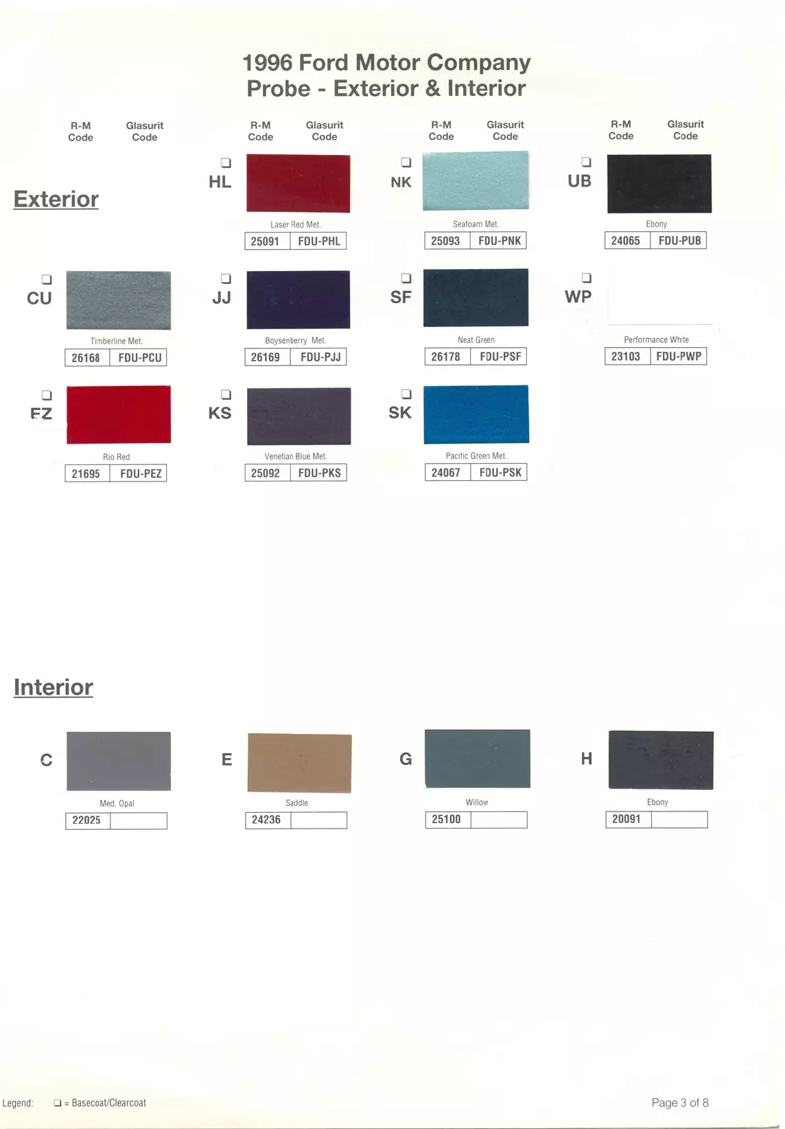 1996 Ford, Lincoln & Mercury Paint Codes & Color Chart Paint color examples, their ordering codes, the oem color code, and vehicles the color was used on
