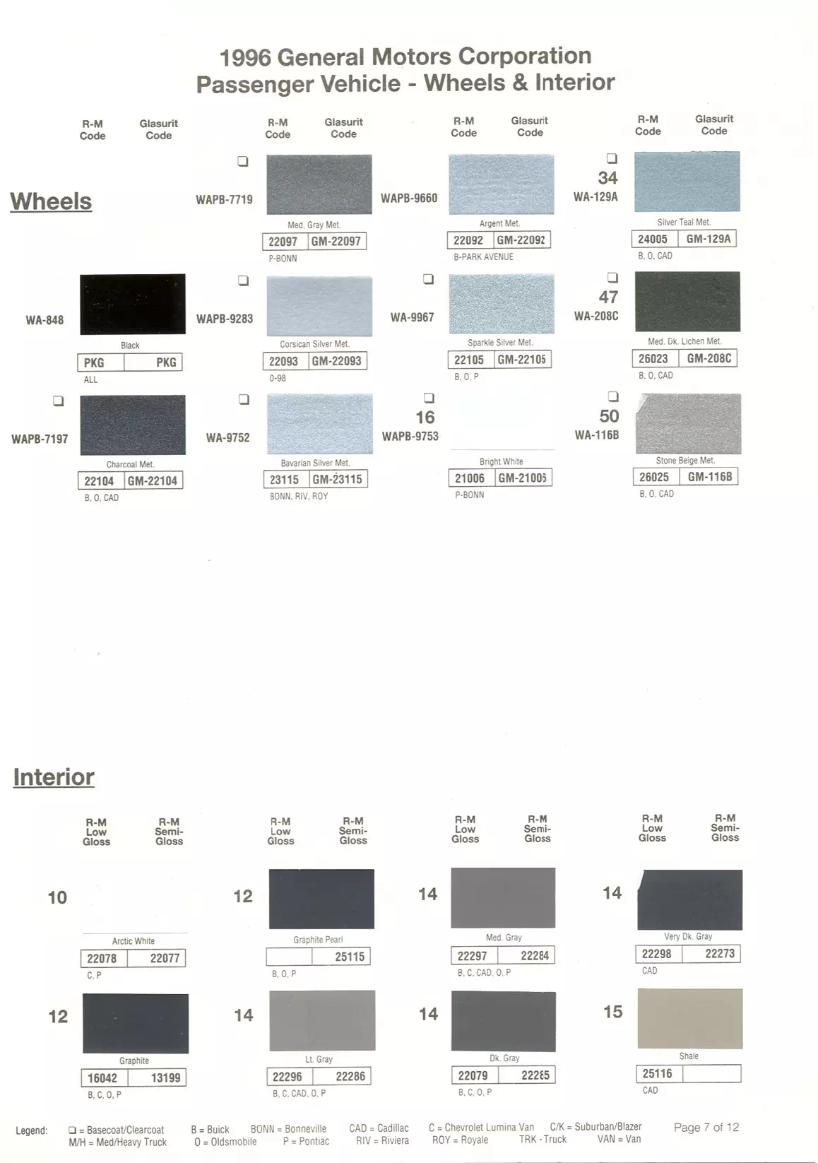 1996 General Motors Paint Codes & Color Chart Paint color examples, their ordering codes, the oem color code, and vehicles the color was used on