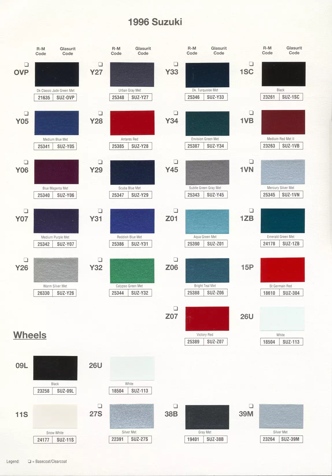 1996 Suzuki Paint Codes & Color Chart Paint color examples, their ordering codes, the oem color code, and vehicles the color was used on