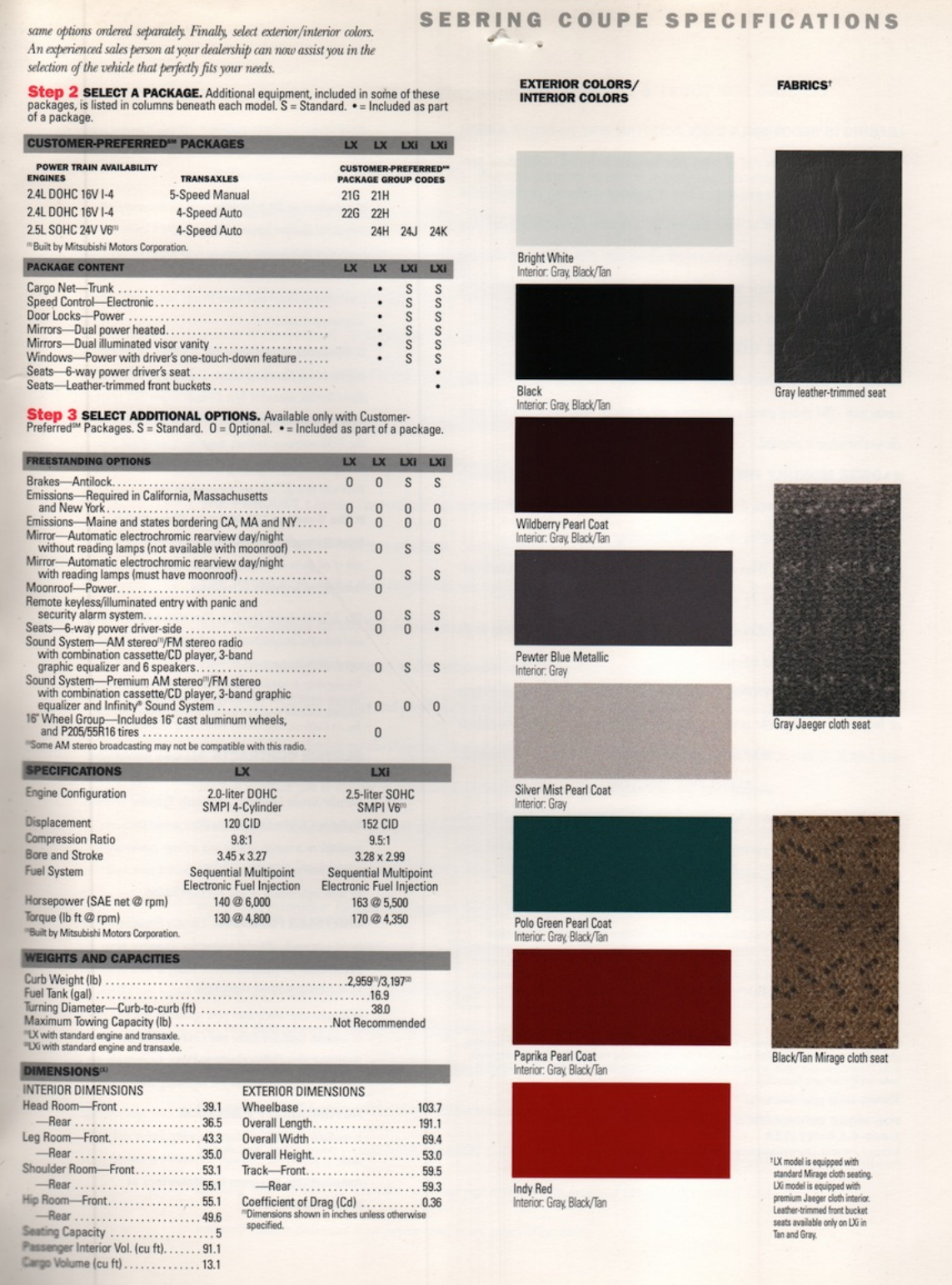 1997 Chrysler Sebring Convertible Paint Chart
