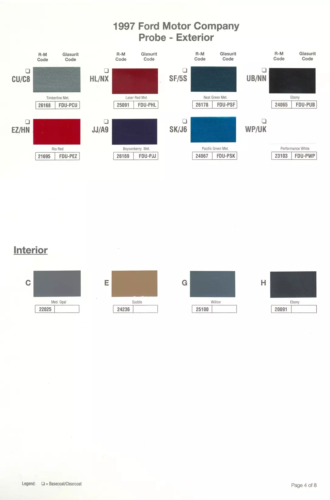 Paint color examples, their ordering codes, the oem color code, and vehicles the color was used on