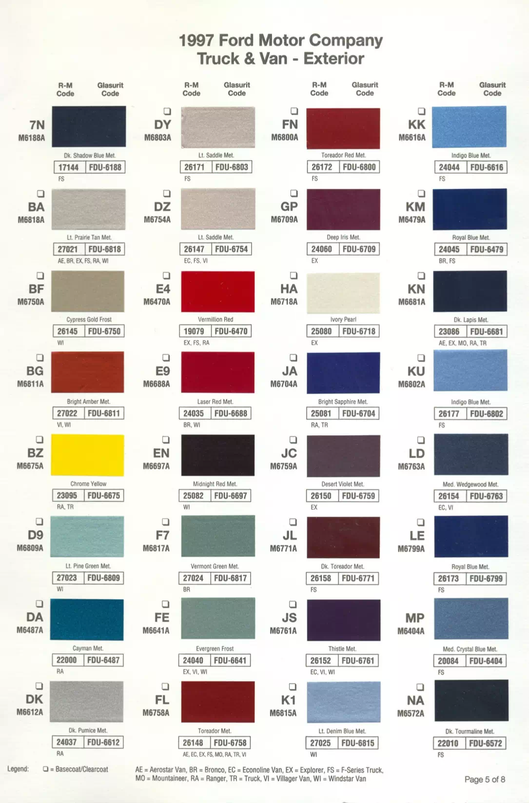 Paint color examples, their ordering codes, the oem color code, and vehicles the color was used on