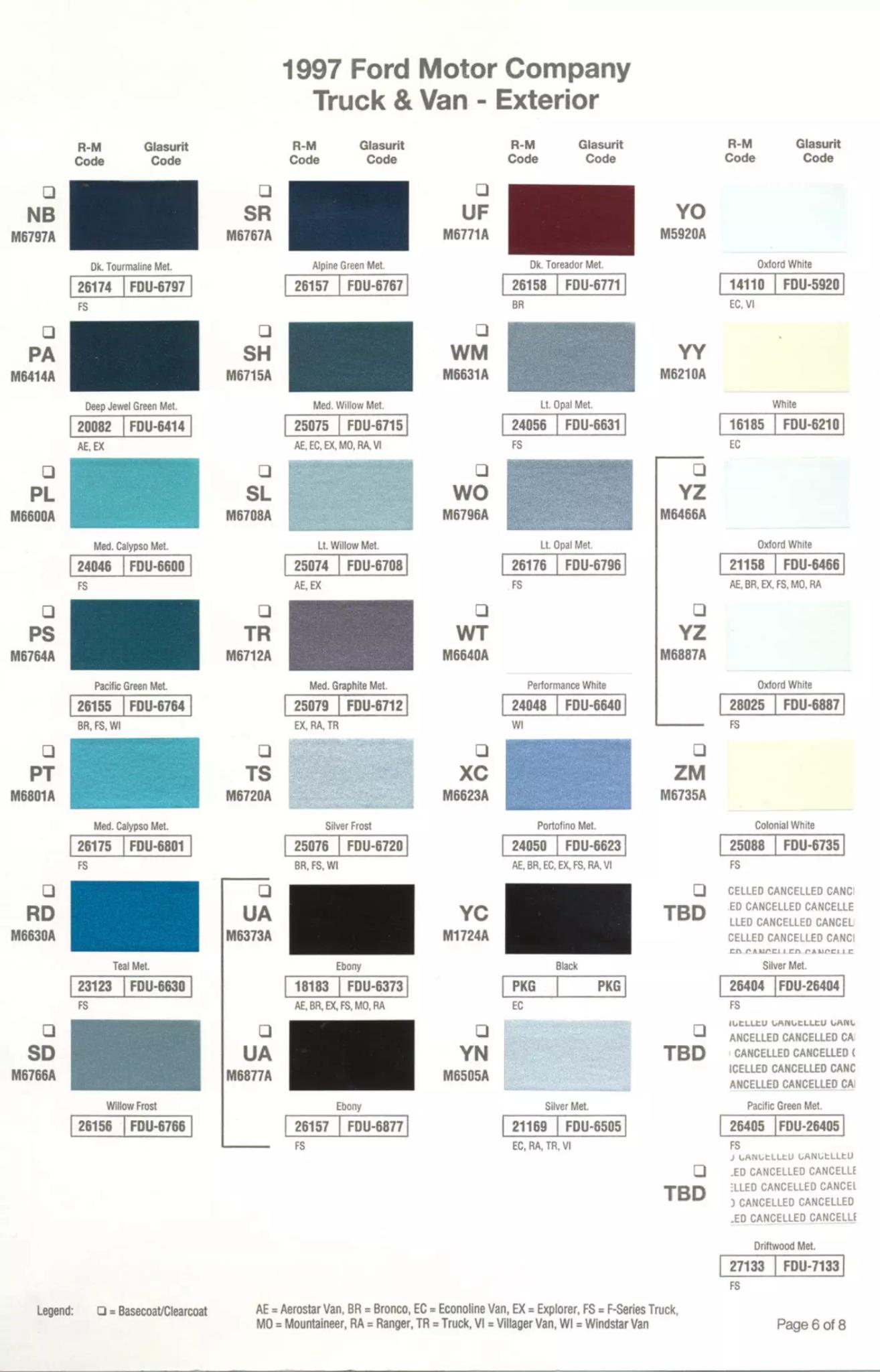 Ford, Lincoln, and Mercury, paint code swatches ( color examples )  oem paint codes and mixing stock numbers for those colors.