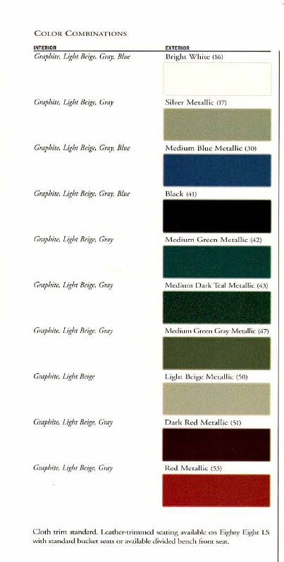 1997 Oldsmobile Paint codes and color swatches.