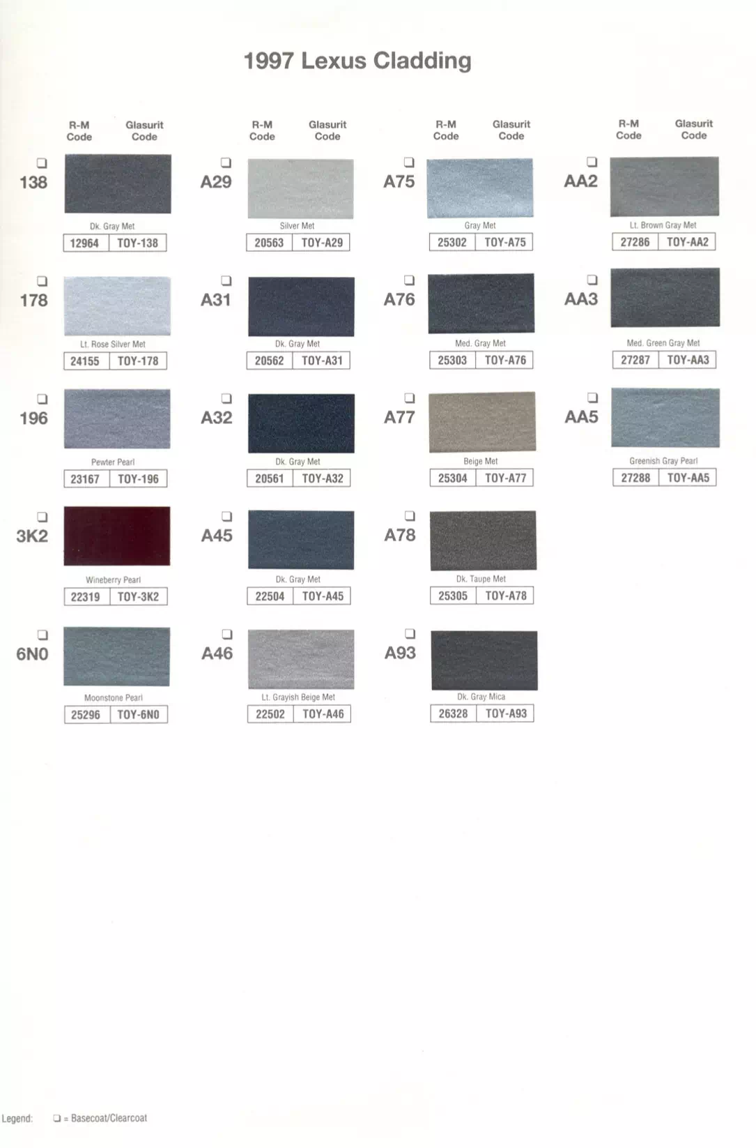 1997 Lexus Paint Codes & Color Charts