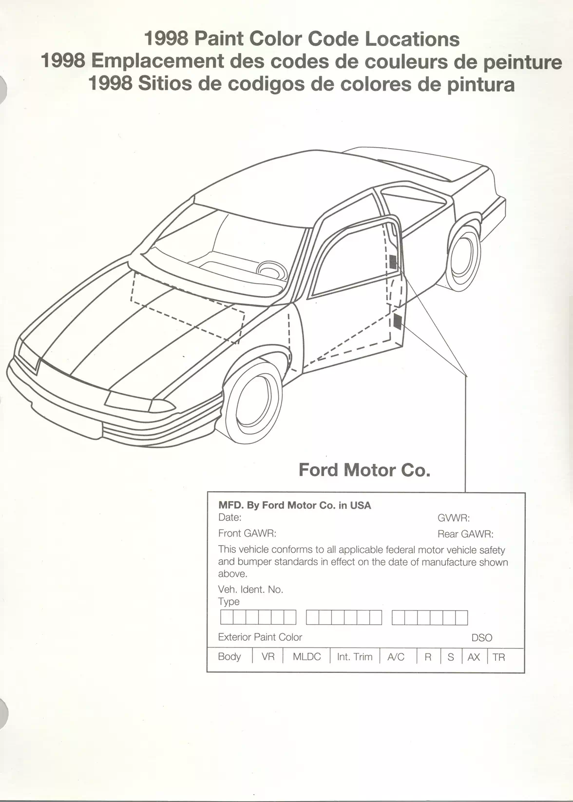 1998 Ford, Lincoln & Mercury Paint Code Locations Paint color examples, their ordering codes, the oem color code, and vehicles the color was used on