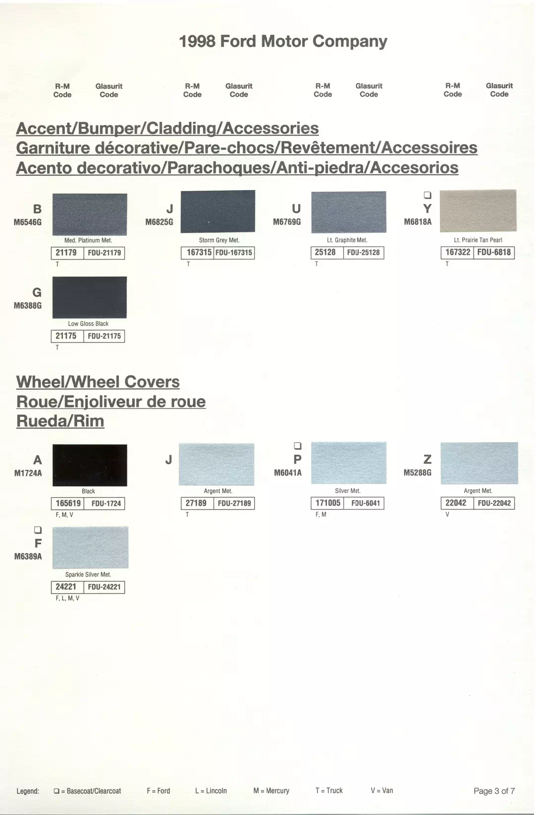 1998 Ford, Lincoln & Mercury Paint Codes & Color Chart Paint color examples, their ordering codes, the oem color code, and vehicles the color was used on