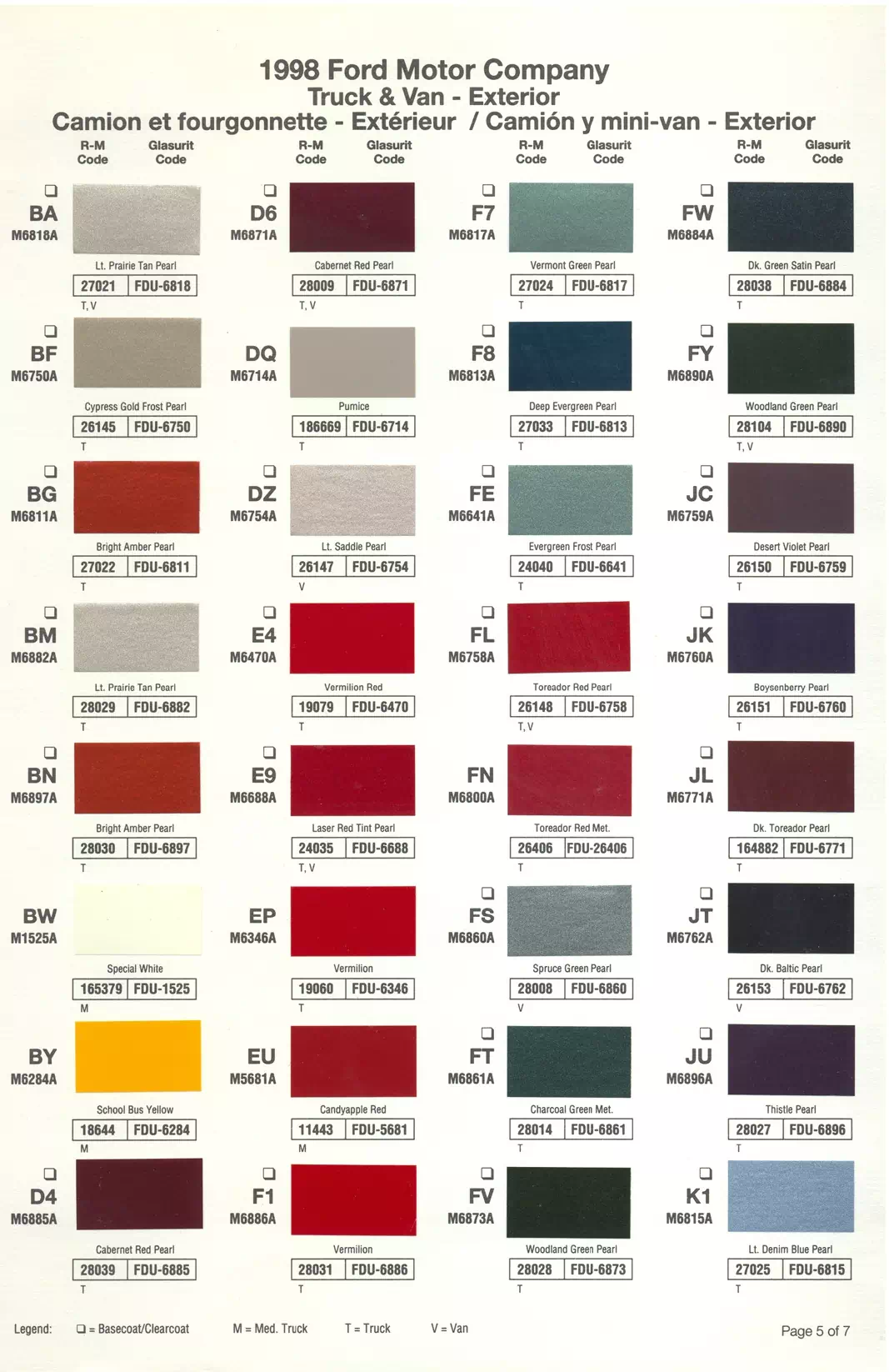 1998 Ford, Lincoln & Mercury Paint Codes & Color Chart Paint color examples, their ordering codes, the oem color code, and vehicles the color was used on