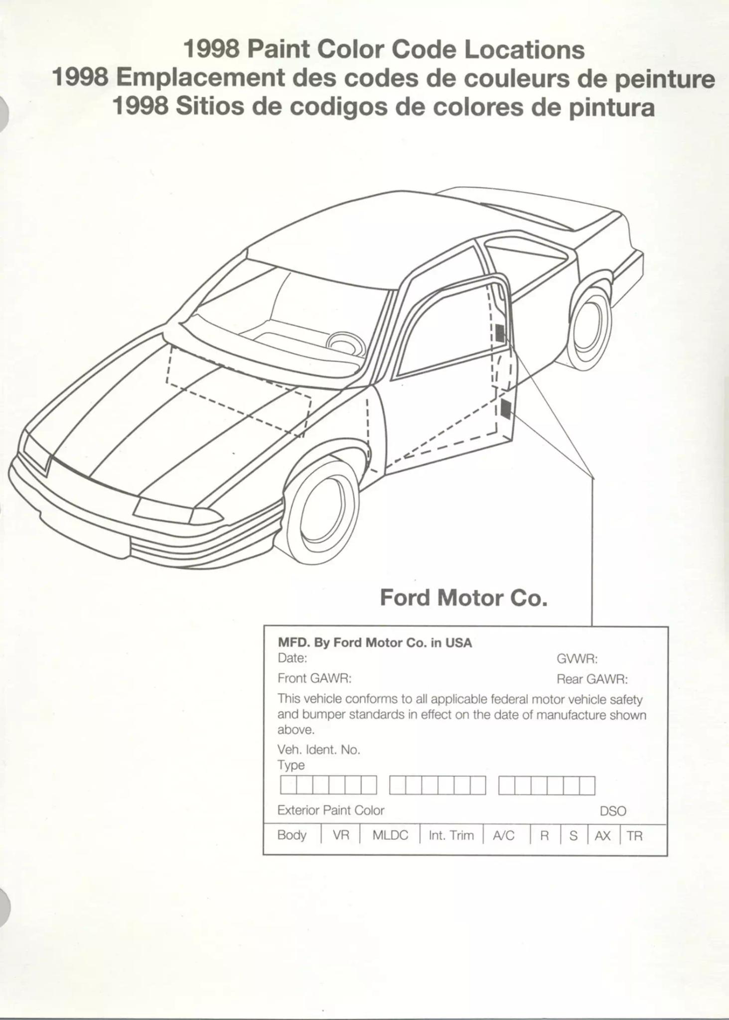 Same location for Ford, Lincoln and Mercury 1998 Vehicles