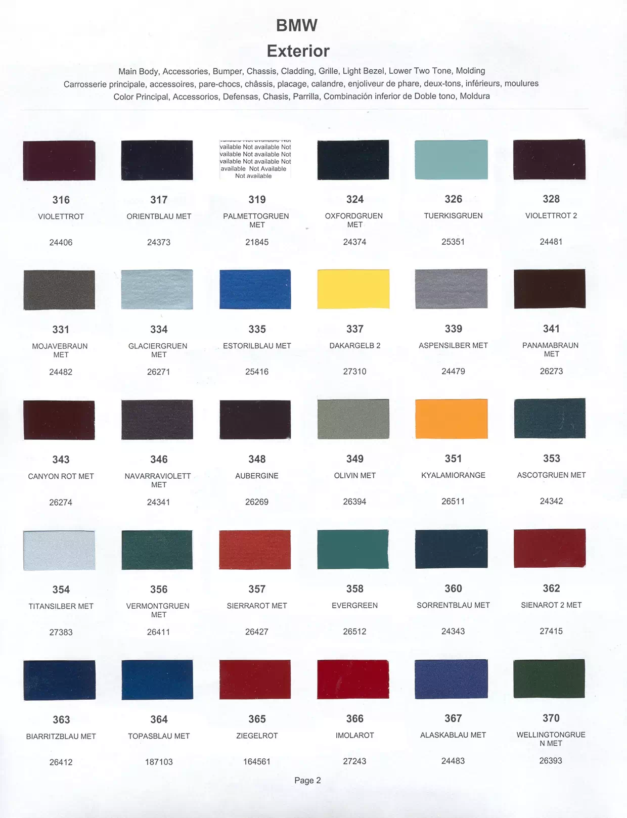 Paint color examples, their ordering codes, the oem color code, and vehicles the color was used on