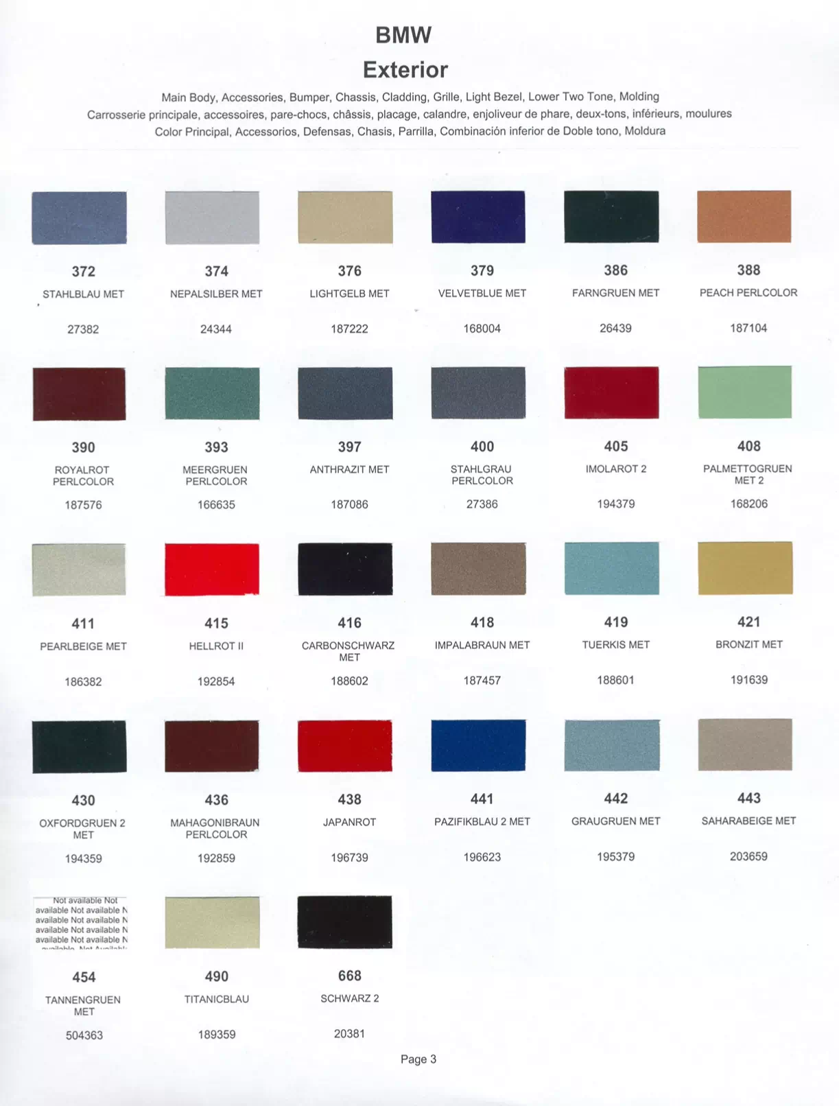 1999 Bmw Paint Codes & Color Chart Paint color examples, their ordering codes, the oem color code, and vehicles the color was used on