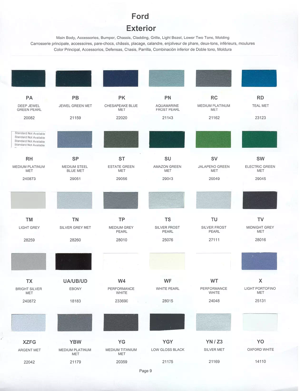 1999 Ford, Lincoln & Mercury Paint Codes & Color Chart Paint color examples, their ordering codes, the oem color code, and vehicles the color was used on