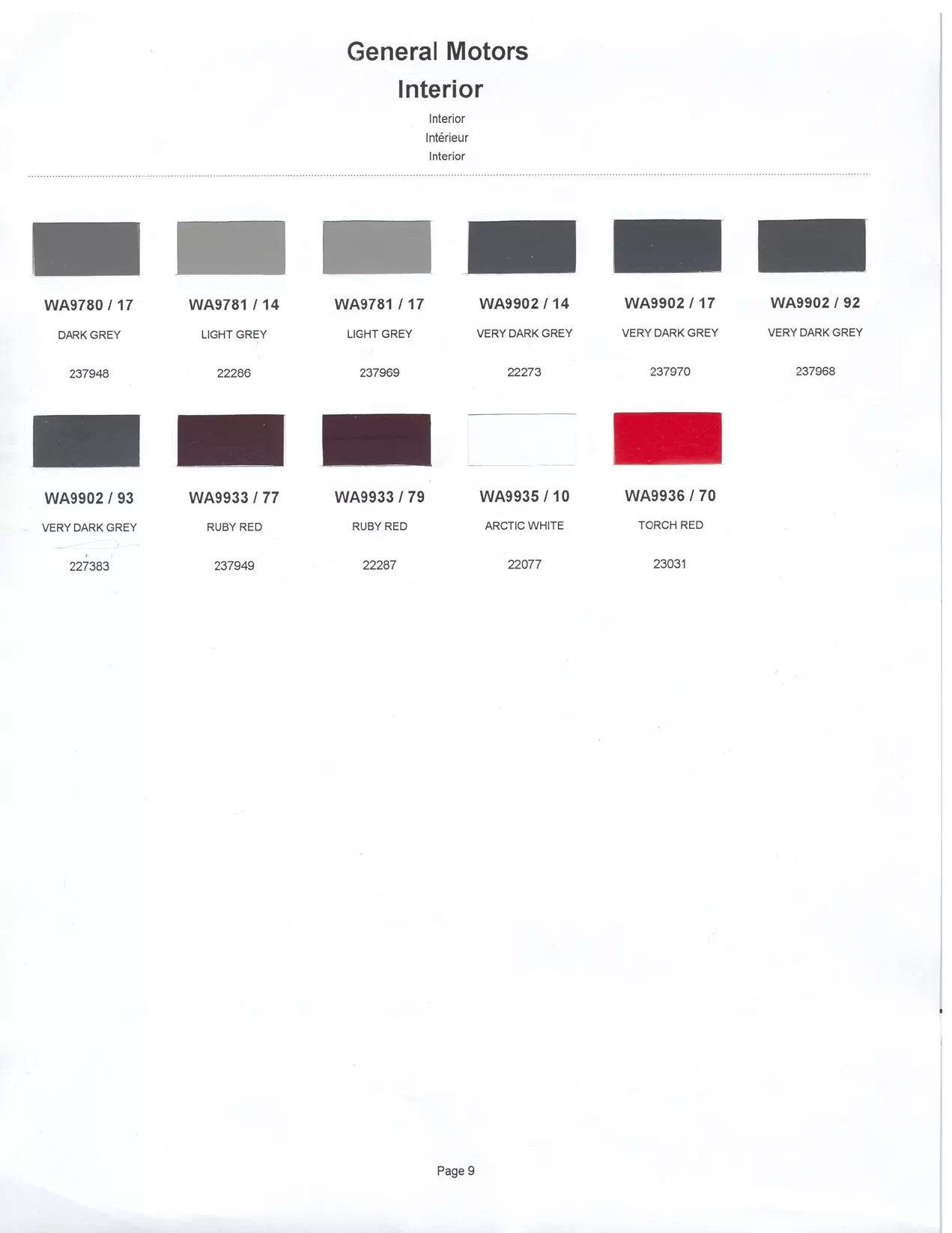 Paint color examples, their ordering codes, the oem color code, and vehicles the color was used on