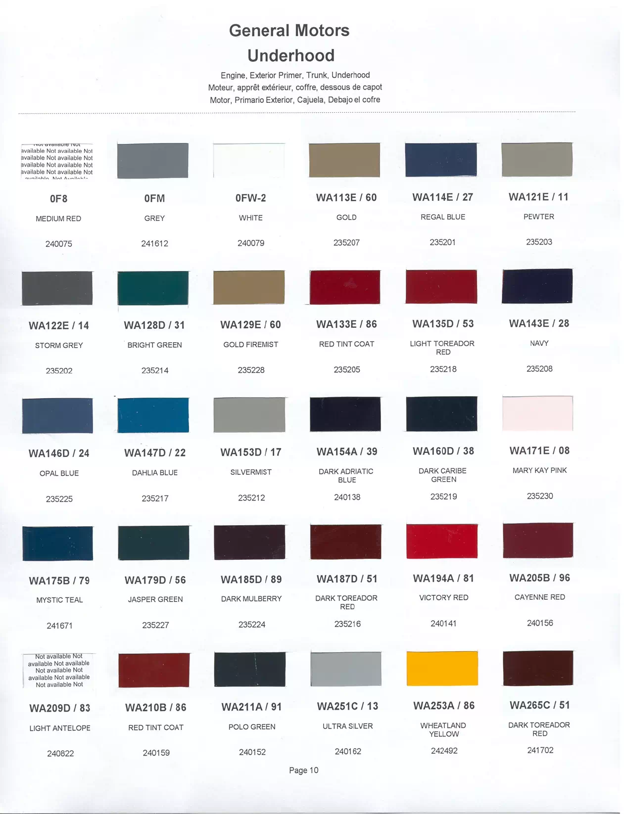1999 General Motors Under hood Paint Codes & Color Chart Paint color examples, their ordering codes, the oem color code, and vehicles the color was used on