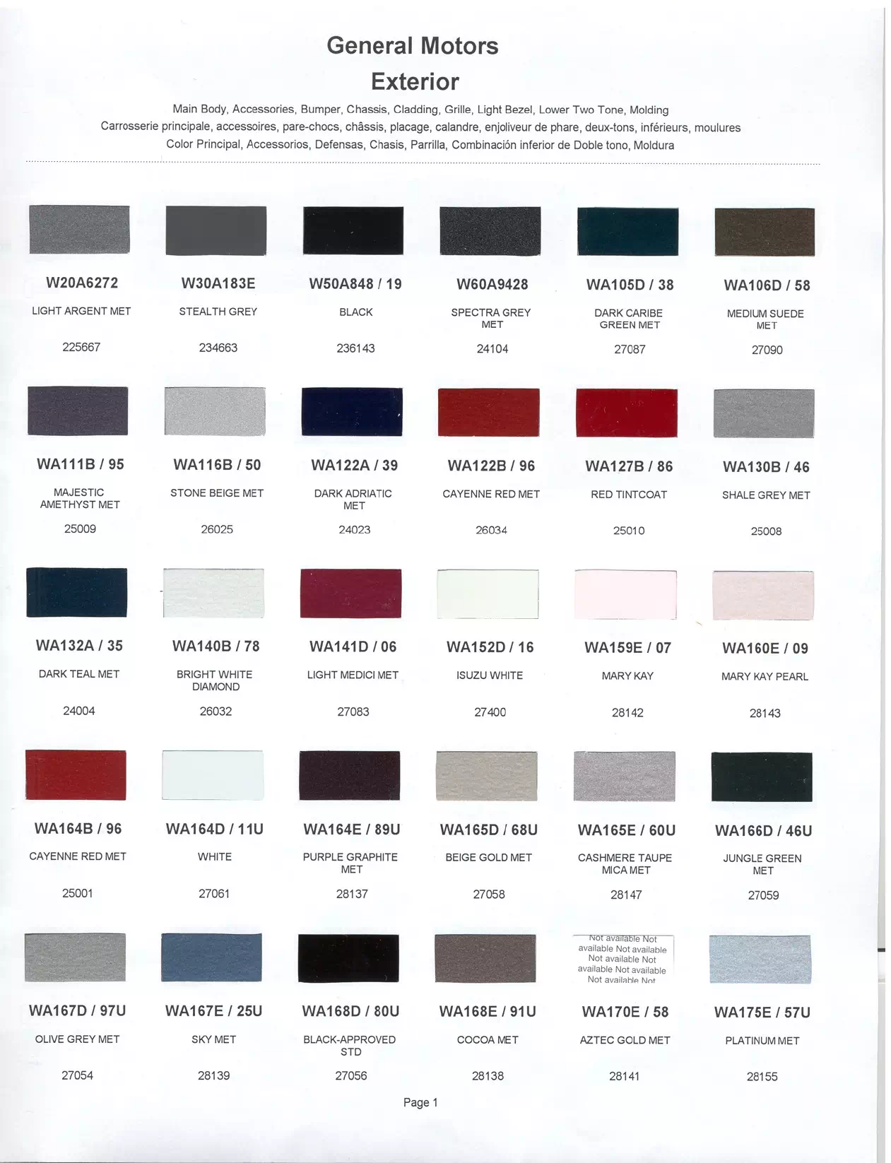 1999 General Motors: Buick, Cadillac, Chevrolet, GMC, Oldsmobile, & Pontiac Paint Codes & Color Chart Paint color examples, their ordering codes, the oem color code, and vehicles the color was used on