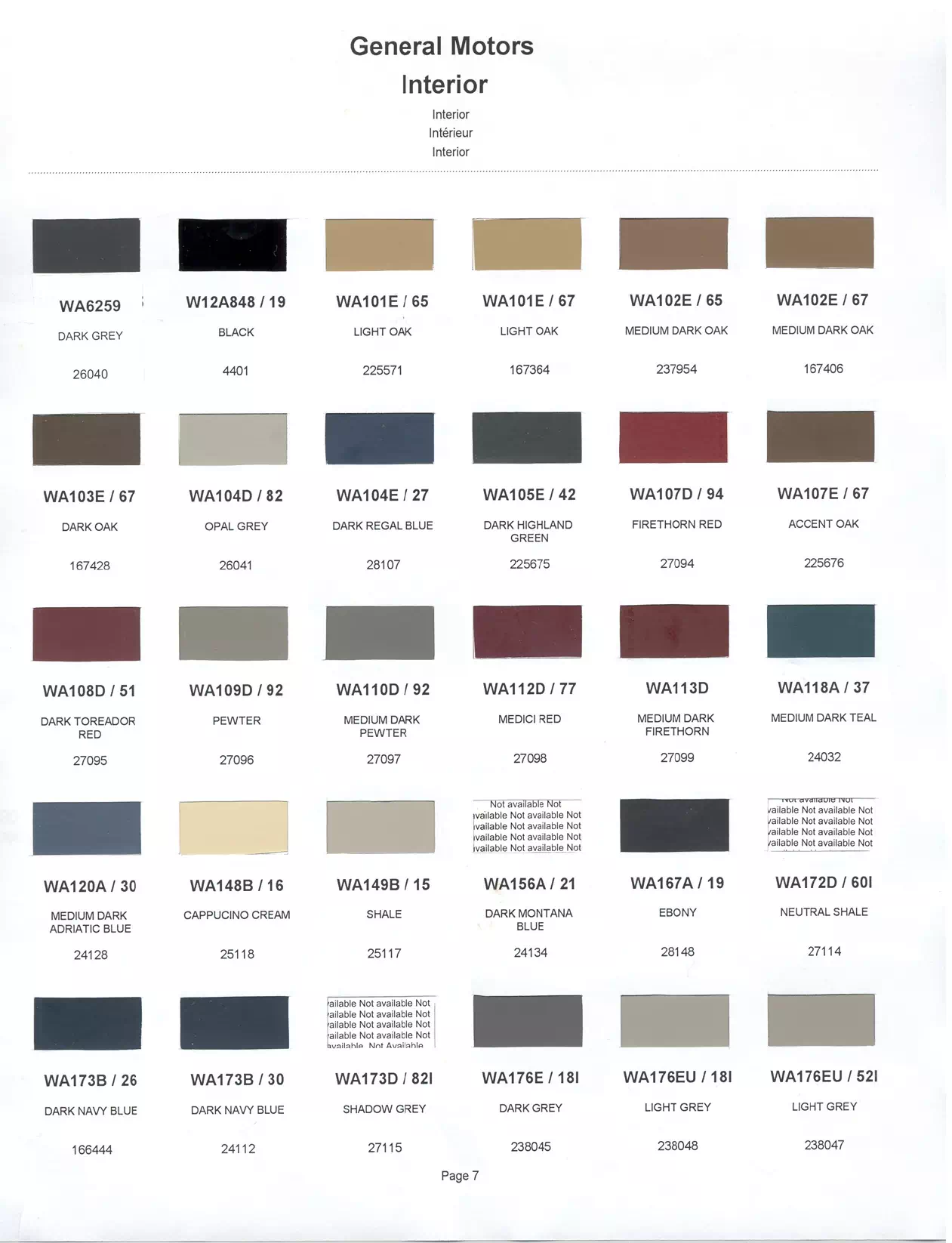 1999 General Motors Interior Paint Codes & Color Chart Paint color examples, their ordering codes, the oem color code, and vehicles the color was used on