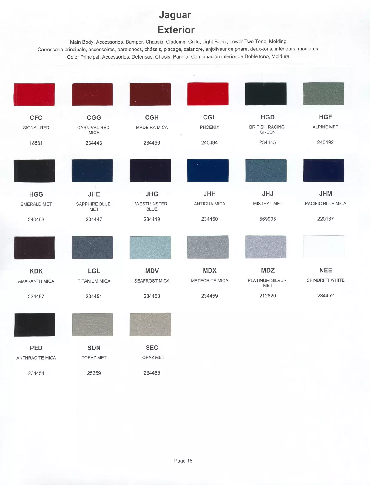 1999 Jaguar Paint Codes & Color Chart Paint color examples, their ordering codes, the oem color code, and vehicles the color was used on