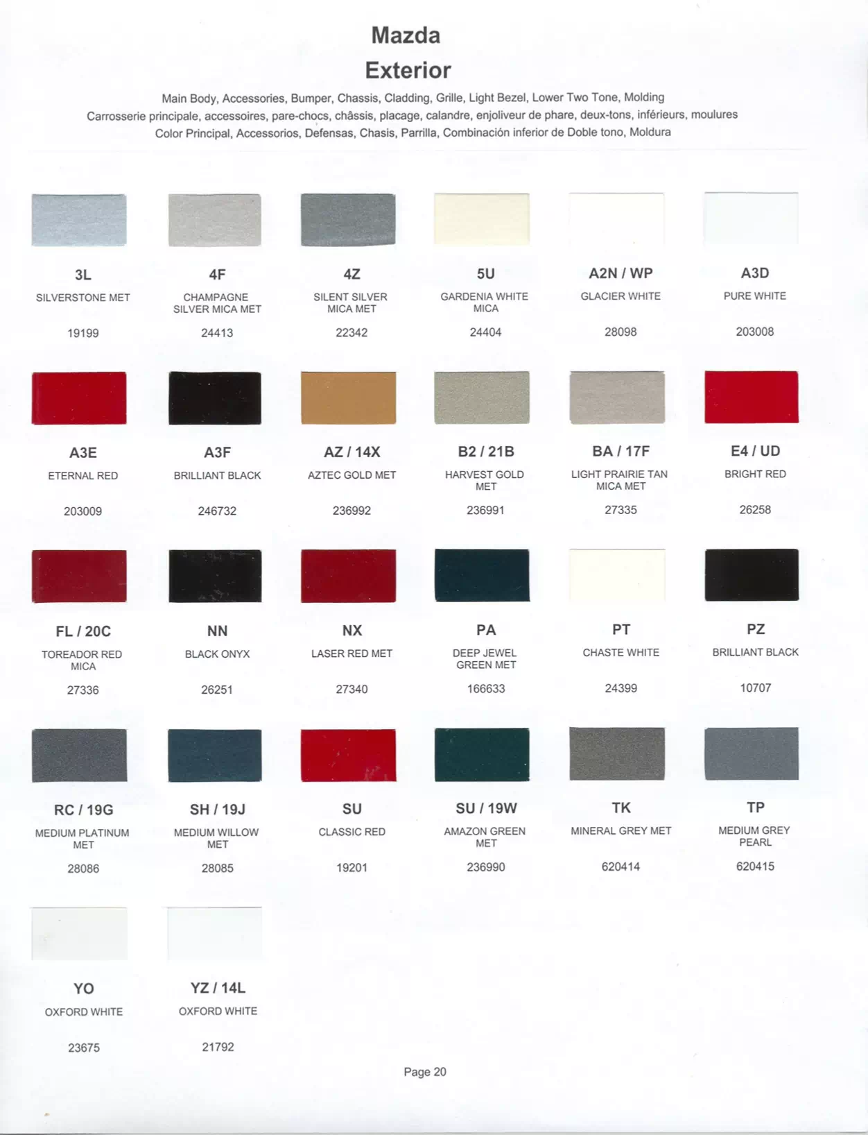 1999 Mazda Paint Codes & Color Chart Paint color examples, their ordering codes, the oem color code, and vehicles the color was used on