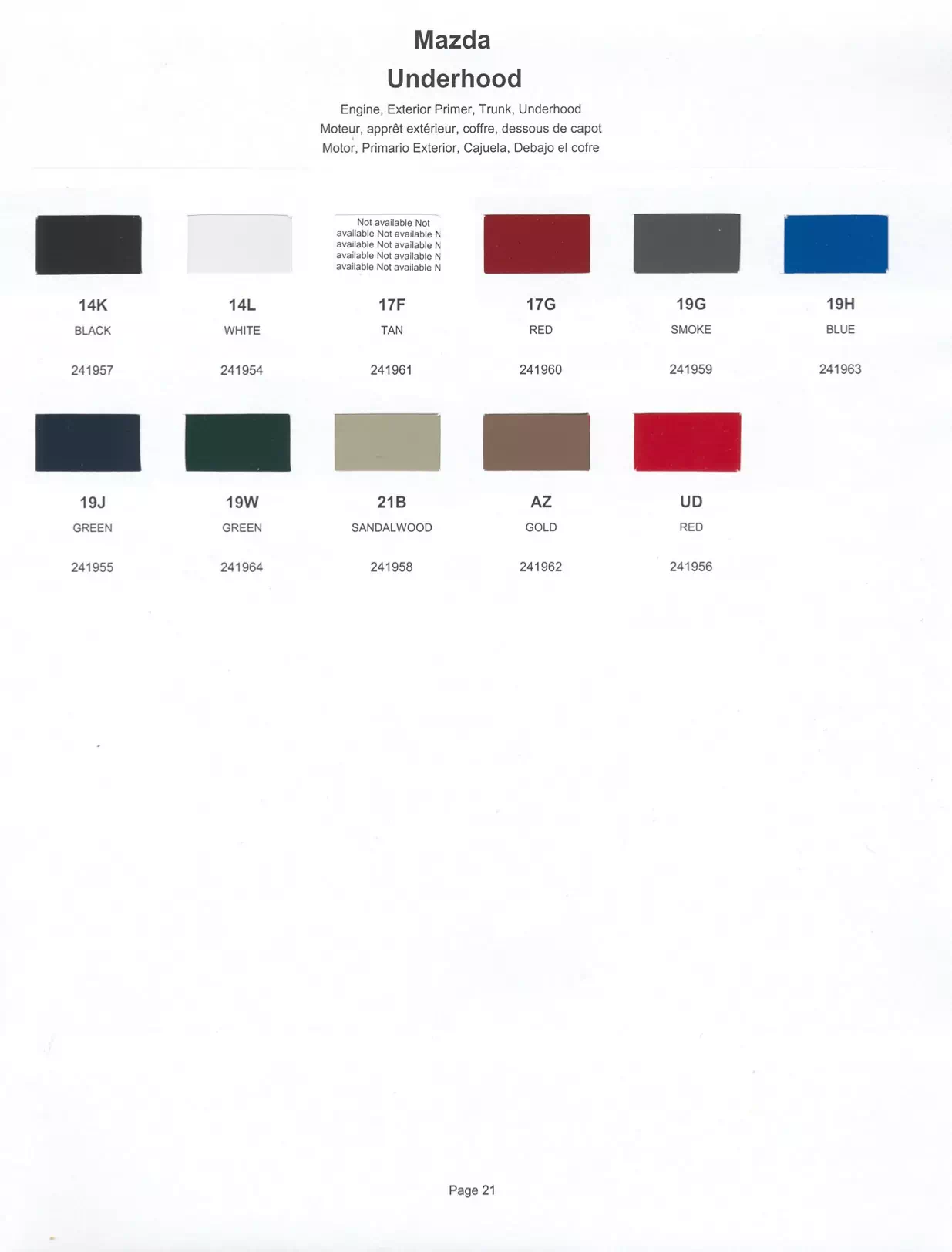 1999 Mazda Paint Codes & Color Chart Paint color examples, their ordering codes, the oem color code, and vehicles the color was used on