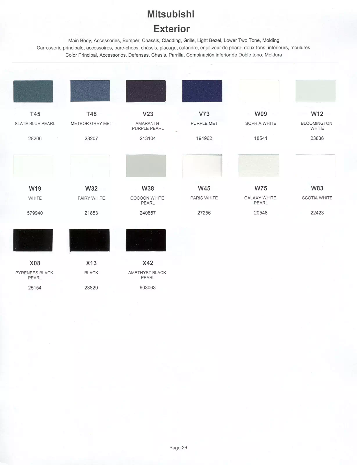 1999 Mitsubishi Paint Codes & Color Chart A paint code chart displaying various color swatches and corresponding codes. This chart is used to identify and select specific paint colors for mixing paint and or buying paint for your Mitsubishi vehicle. There are only so many paints used every year. This chart helps you decide what color it is.