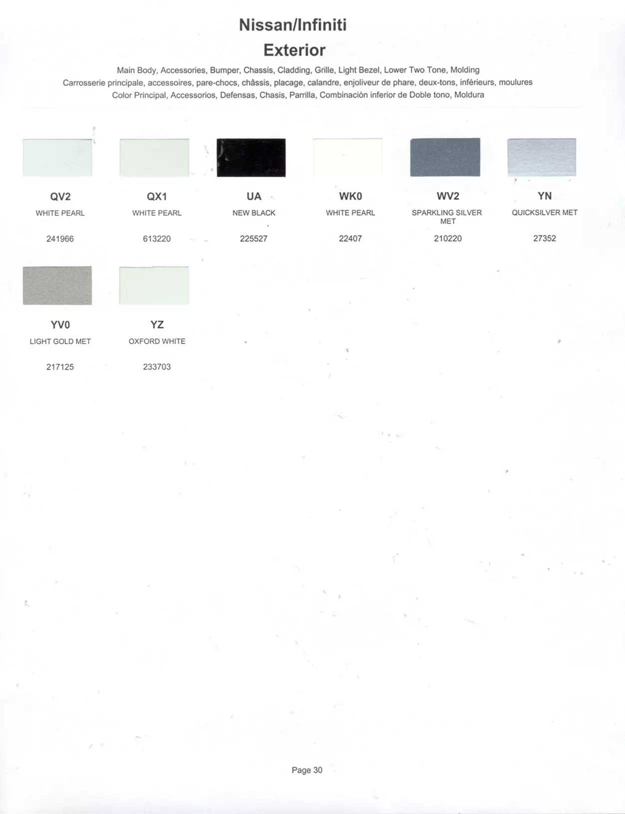 1999 Nissan & Infiniti Paint Codes & Color Chart Paint color examples, their ordering codes, the oem color code, and vehicles the color was used on