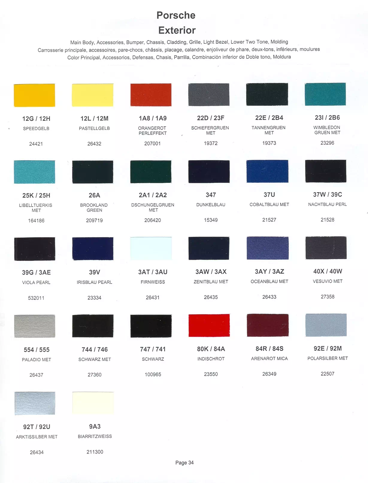 1999 Porsche Paint Codes & Color Chart Paint color examples, their ordering codes, the oem color code, and vehicles the color was used on