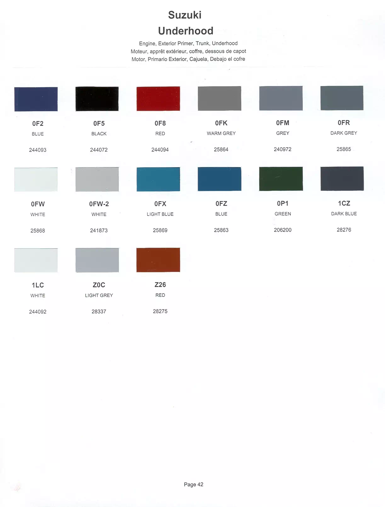 1999 Suzuki Paint Codes & Color Chart Paint color examples, their ordering codes, the oem color code, and vehicles the color was used on