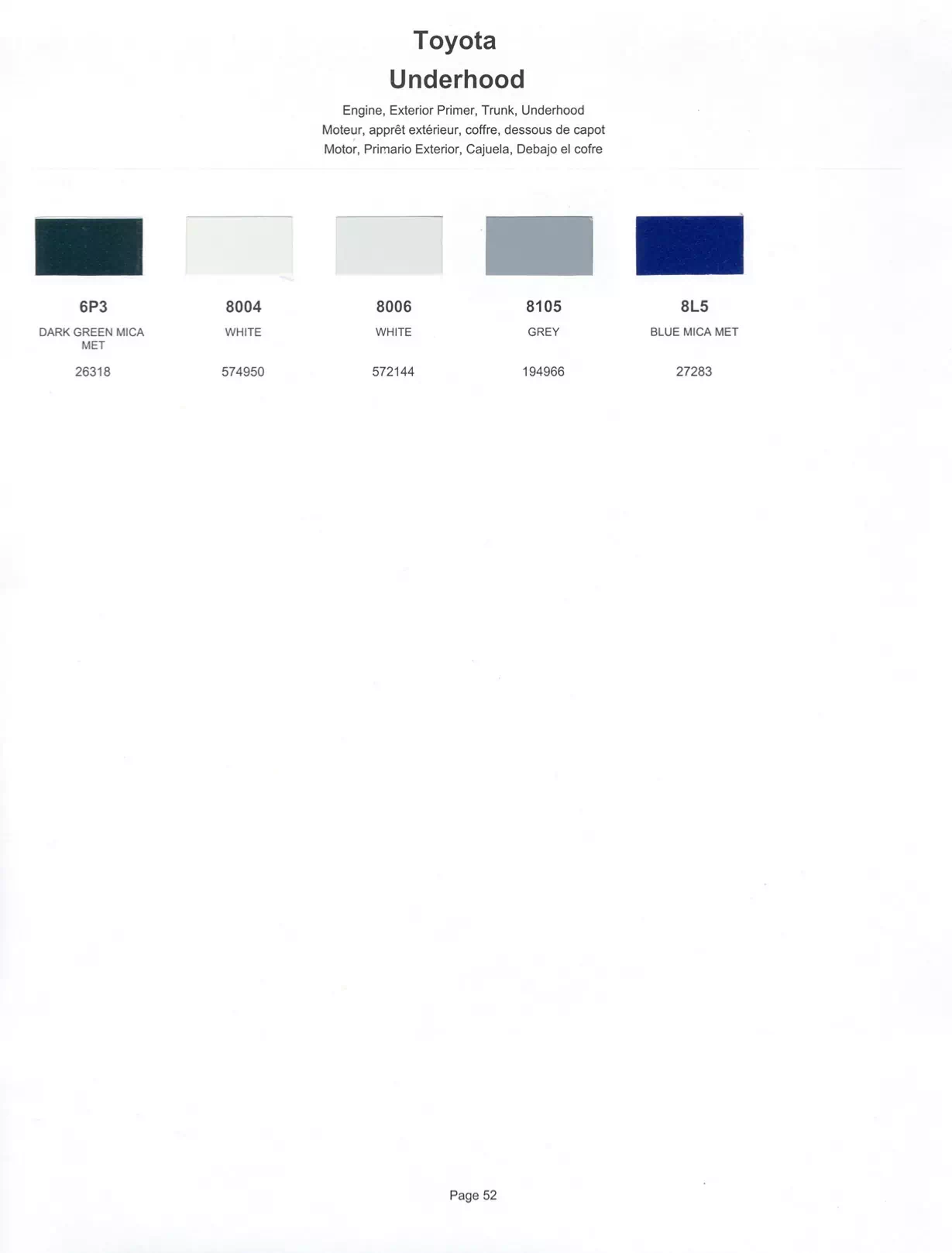 1999 Toyota & Lexus Paint Codes & Color Chart Paint color examples, their ordering codes, the oem color code, and vehicles the color was used on