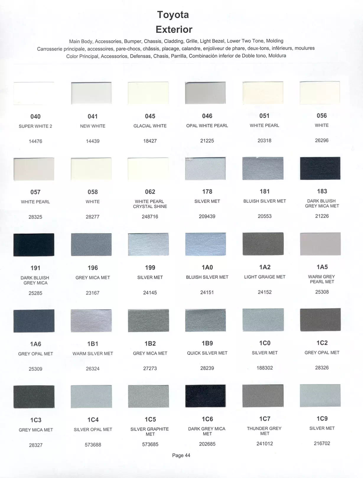 1999 Toyota & Lexus Paint Codes & Color Chart Paint color examples, their ordering codes, the oem color code, and vehicles the color was used on