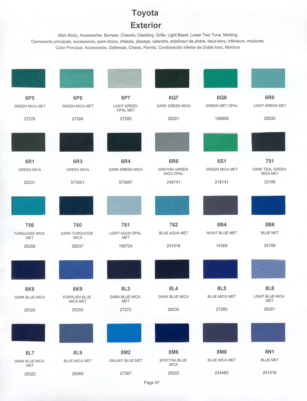 1999 Toyota Paint Codes and Color Chart Toyota and lexus vehicle paint codes for exterior cars, ordering codes and color shades