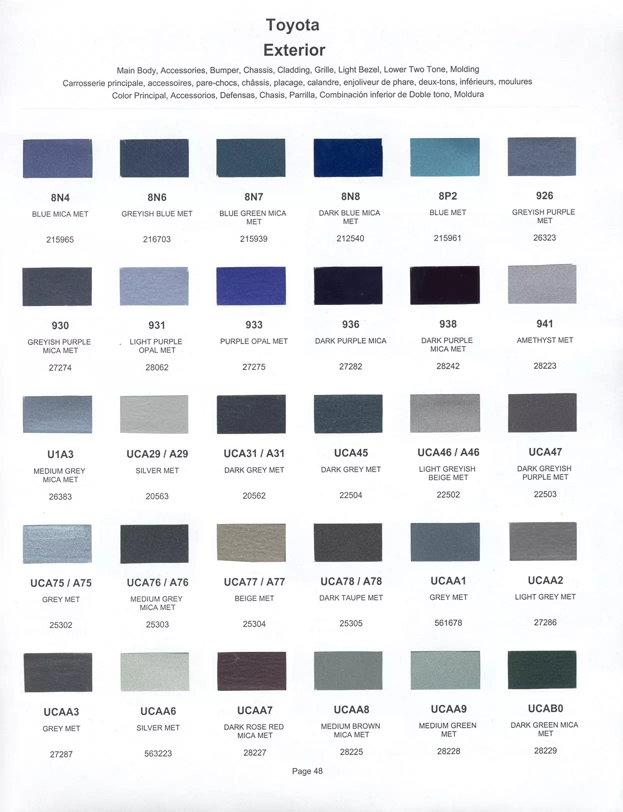 1999 Toyota & Lexus Paint Codes & Color Chart Paint color examples, their ordering codes, the oem color code, and vehicles the color was used on