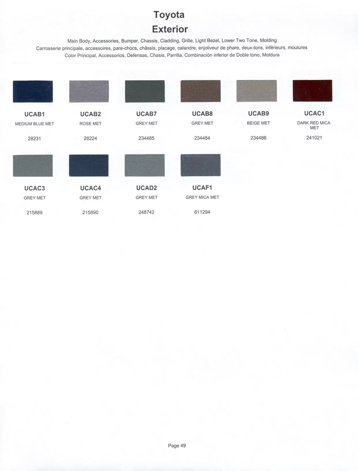 1999 Toyota & Lexus Paint Codes & Color Chart Paint color examples, their ordering codes, the oem color code, and vehicles the color was used on
