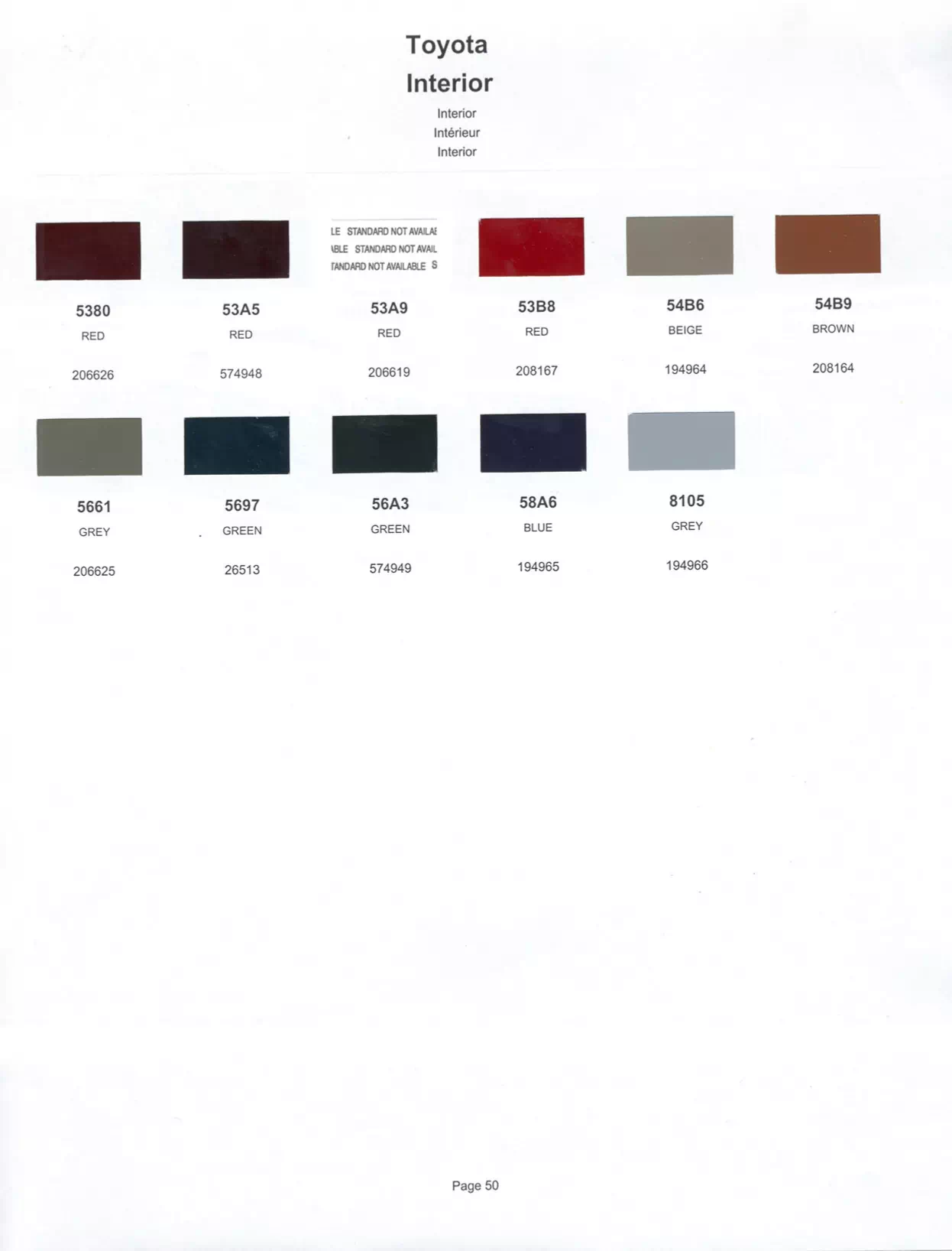 1999 Toyota & Lexus Paint Codes & Color Chart Paint color examples, their ordering codes, the oem color code, and vehicles the color was used on