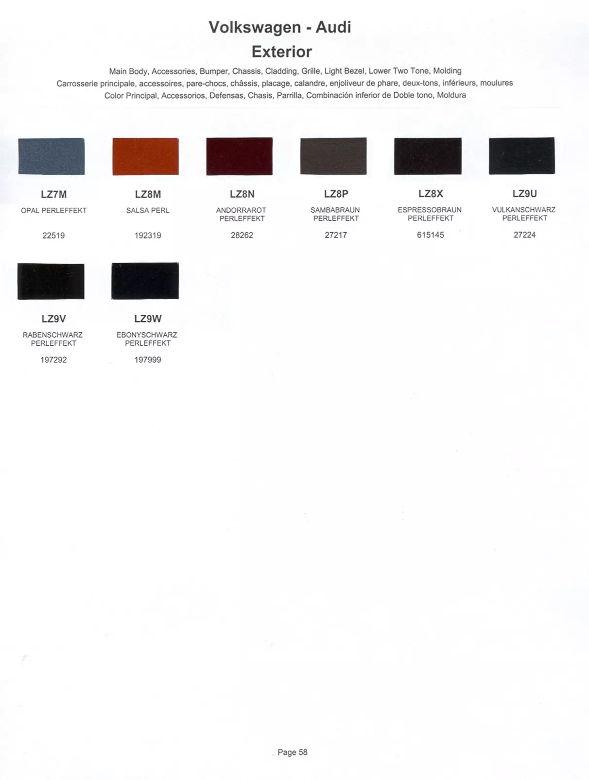 1999 Volkswagen & Audi Paint Codes & Color Chart Paint color examples, their ordering codes, the oem color code, and vehicles the color was used on
