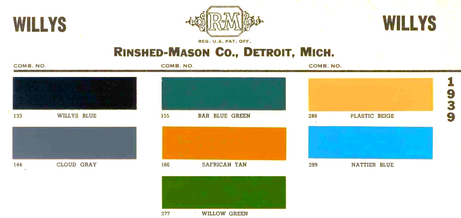 1939 Willys paint codes and color chart paint swatches used on willys in 1939