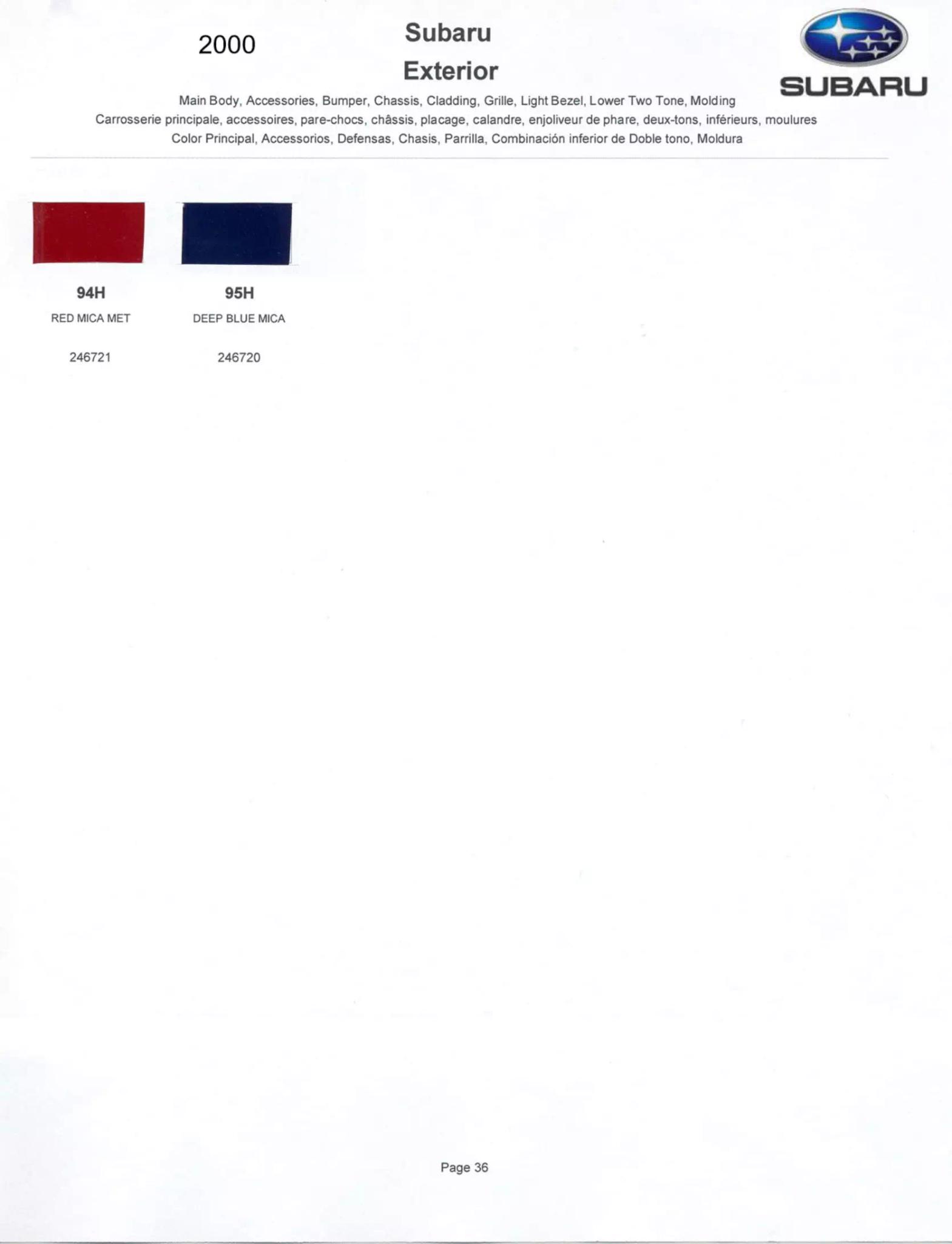 2000 Subaru Paint Chart and color codes Paint Color and Codes Used By Subaru