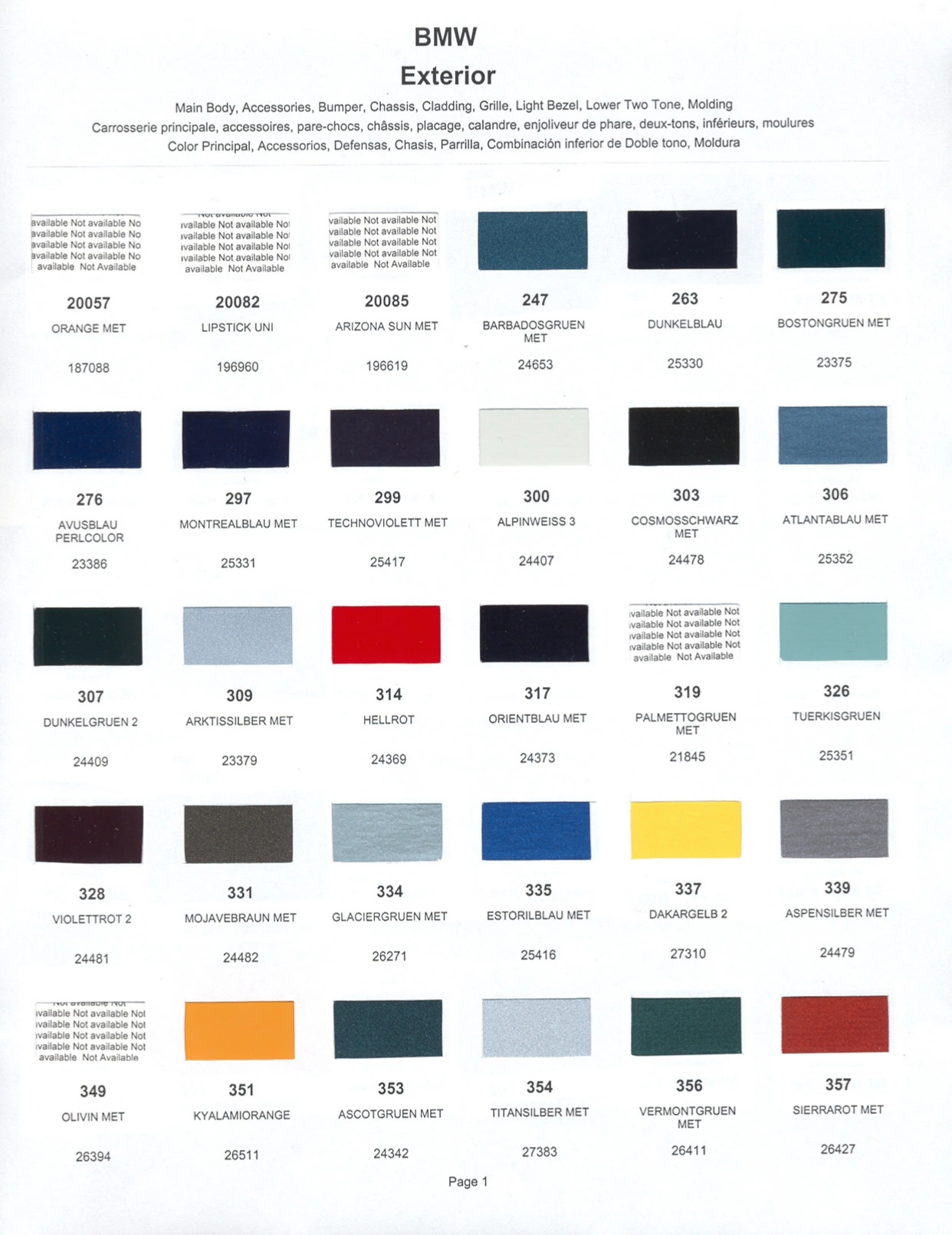 Paint color examples, their ordering codes, the oem color code, and vehicles the color was used on