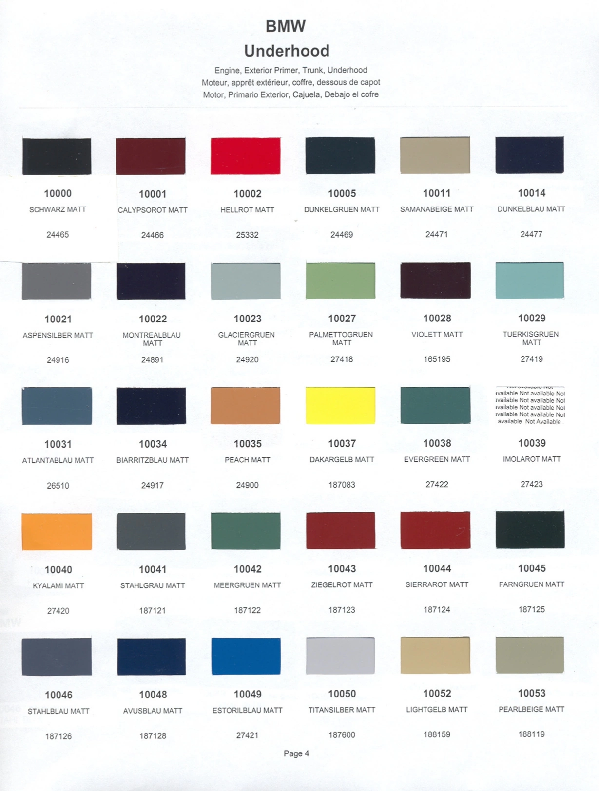 Paint color examples, their ordering codes, the oem color code, and vehicles the color was used on