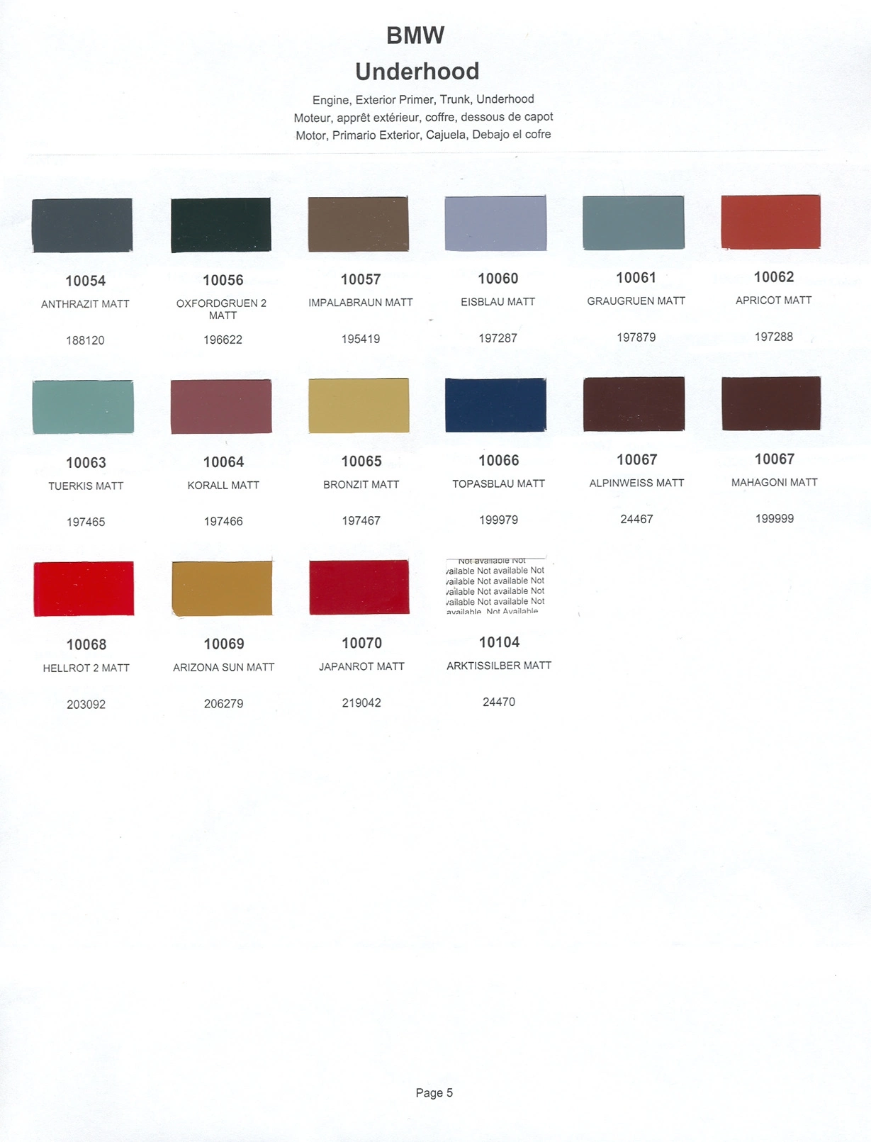 Paint color examples, their ordering codes, the oem color code, and vehicles the color was used on