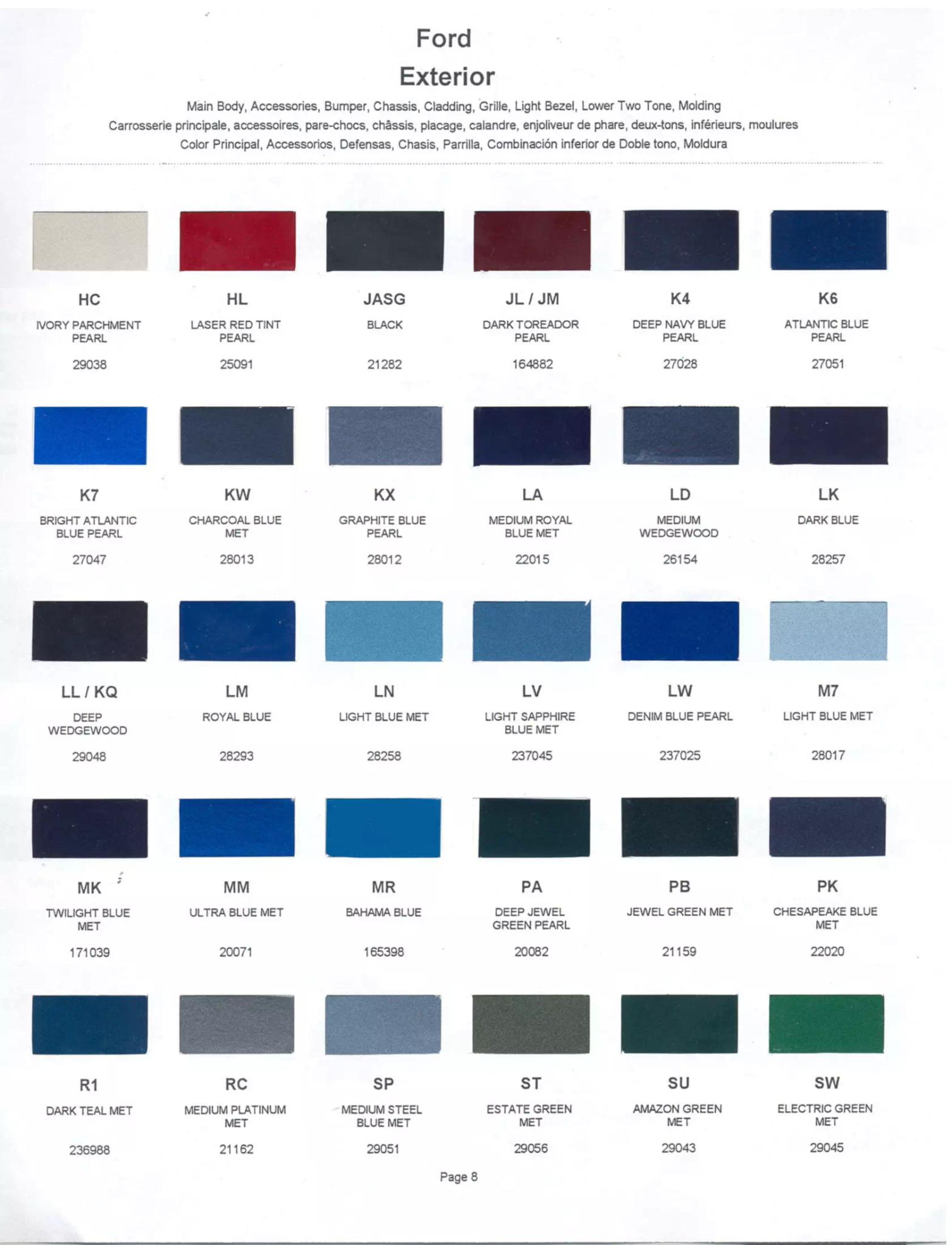 Paint color examples, their ordering codes, the oem color code, and vehicles the color was used on