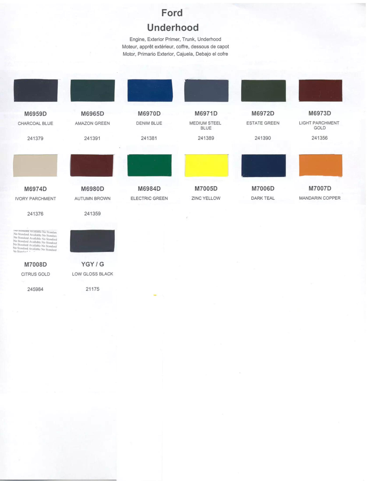 Paint color examples, their ordering codes, the oem color code, and vehicles the color was used on