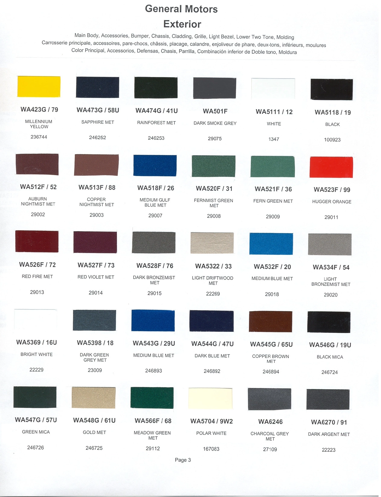 Paint color examples, their ordering codes, the oem color code, and vehicles the color was used on